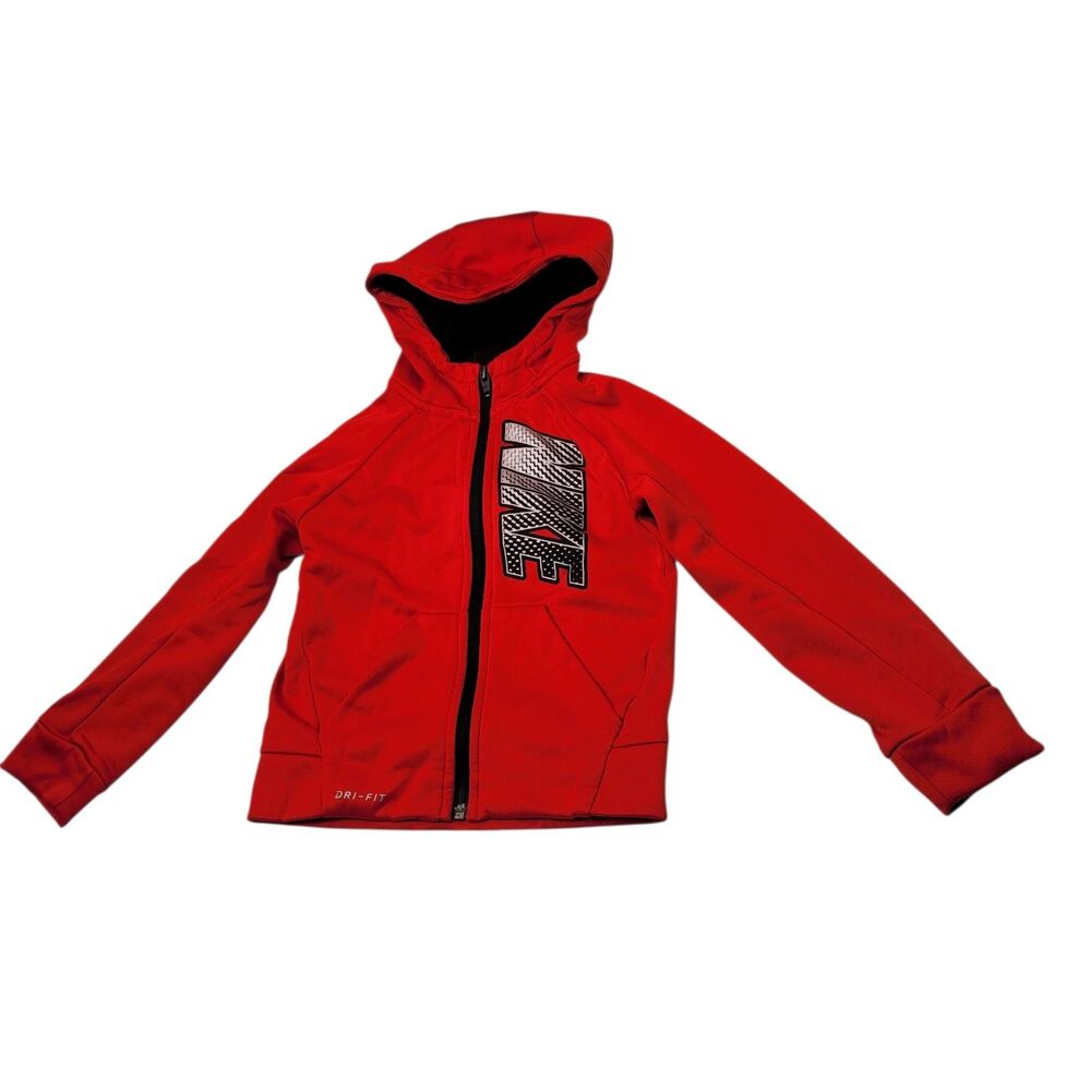 NIKE Kids Jacket Dri-Fit Long Sleeves Full-Zip Hooded Red Size 4/XS Pre-Own